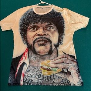 Graphic T-Shirt with Large Samuel Jackson Print in Cream and Black